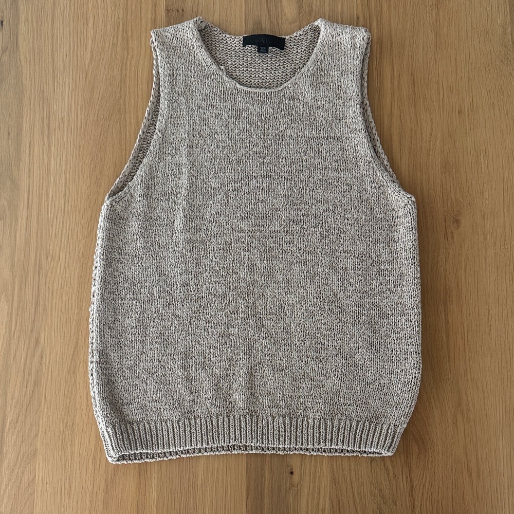 Zara rustic knit top, sleeveless, sand/tan colored. Size L. Lovingly worn